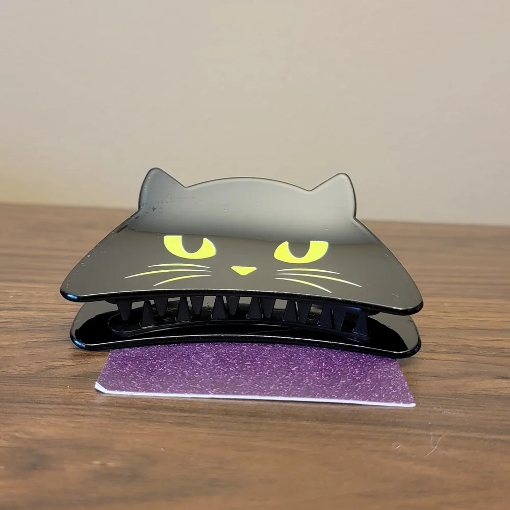 Black Cat Hair Clip Yellow Eyes Whiskers Halloween Spooky‎